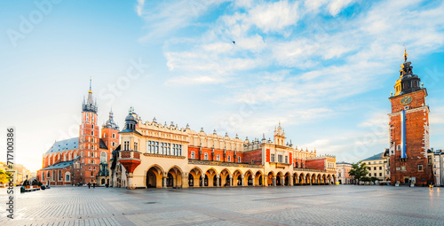 Main Market Square in Krakow, Rynek Głowny, famous landmark in Krakow Poland.