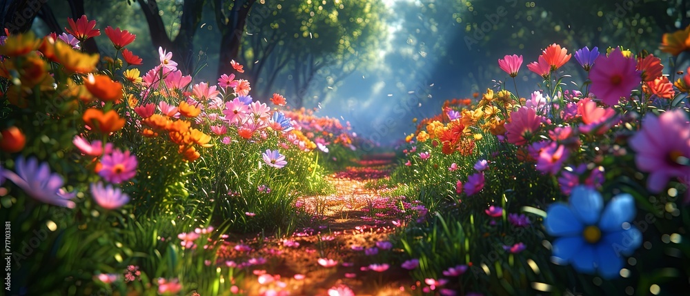 Obraz premium A field of flowers at dawn