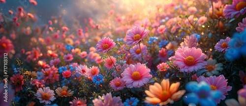 Fototapeta Naklejka Na Ścianę i Meble -  A field of flowers at dawn