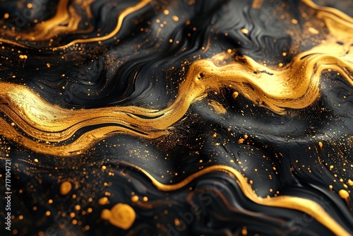 Abstract black and gold liquid with gold paint with a mesmerizing map of the unknown, painted with a lustrous black and gold liquid that flows like water. Great as wallpaper, texture, pattern.