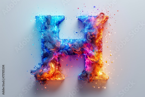 Letter H - colorful glowing outline alphabet symbol on blue lens flare dark background
