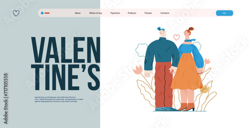 Valentine: Tender Moments -modern flat vector concept illustration of a couple in loving gaze, looking to each other holding hands. Metaphor of blossoming love, unity, affection, connection, growth