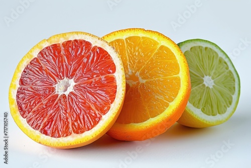 Fresh and vibrant group of oranges and limes arranged neatly on a clean white surface. Perfect for food and beverage related projects