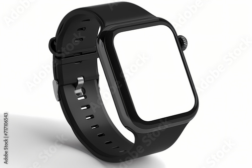 Isolated white smart watch with digital display, ideal for business and communication, showcasing sleek black design and advanced technology