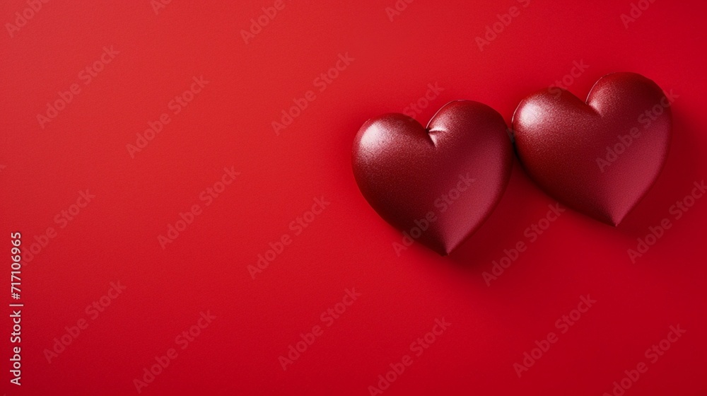 photo two red hearts against red background