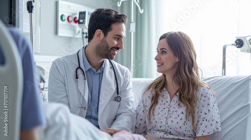 A fashionable doctor with a compassionate expression, offering comfort to a patient in a tastefully decorated hospital room, emphasizing the importance of patient-centered care.