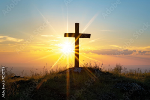 Serene Hill with Backlit Wooden Cross © M.Gierczyk