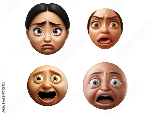 Collection of four disgusted and nauseous PNG emojis or icons | Vomit face and hateful looks 
