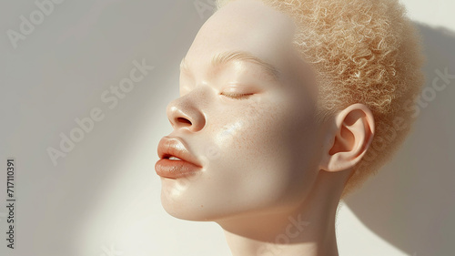 portrait of an albino girl in the studio