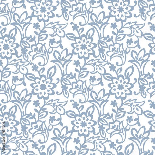 seamless floral pattern line floral blue floral Jacobean floral repeat vector file