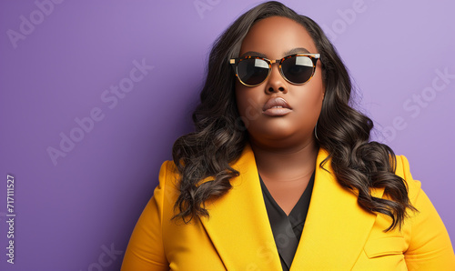 Confident Woman in Stylish Yellow Blazer and Chic Sunglasses, Bold Fashion Statement
