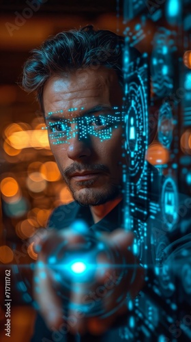Futuristic Tech Transformation: Businessman Showcasing Virtual Global Internet Connect with AI Chatbot
