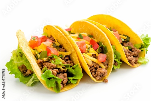 Beef mexican tacos on white background