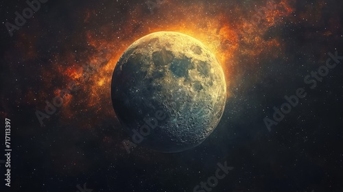 Abstract Moon Scape in Painterly Style with Warm Colored Highlights and Cool Shadows