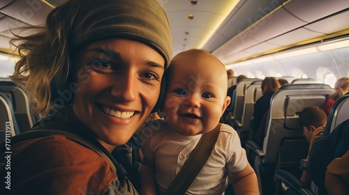 In-Flight Selfie: Young Mother Captures Joyful Moment