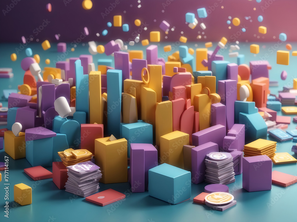 Obraz premium Marketing in social networks. Loud distribution of news and information. 3D image with shadows. Likes, comments, user reactions. Advertising of goods and services design.
