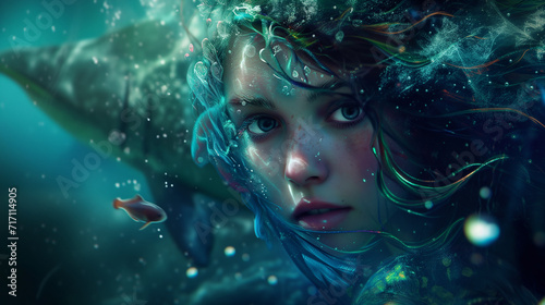 Mermaid portret under water