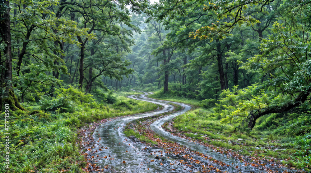 Fototapeta premium Winding Forest Trail After Rain