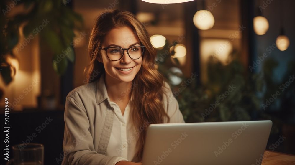Woman sitting in front of computer studying, working Woman sitting in front of computer studying, working