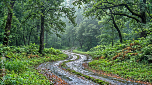 Winding Forest Trail After Rain