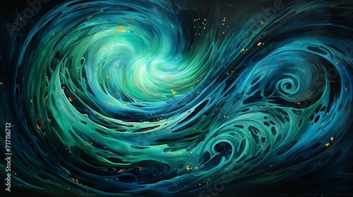 Vivid turquoise and emerald beams swirling together