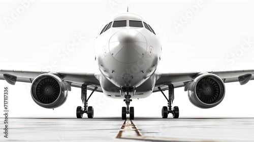 Commercial airplane on the runway isolated on white background