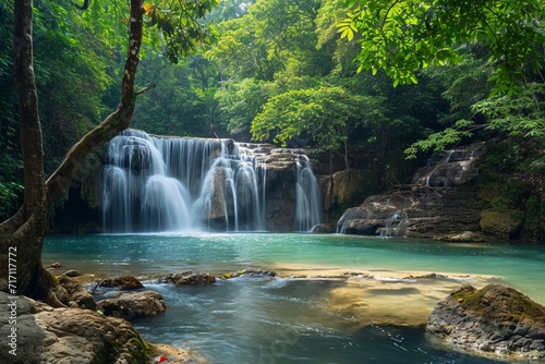 Panoramic beautiful deep forest waterfall in Thailand © Sardar