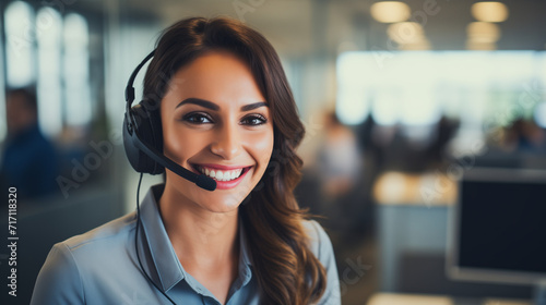 Teleoperator working in the office, young girl taking a phone call