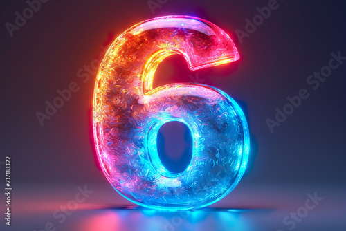 Number 6 - colorful glowing outline alphabet symbol on blue lens flare dark background photo