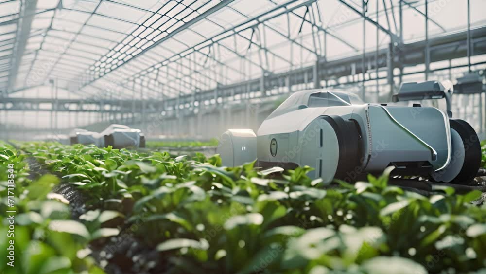 Robotic machines caring for plants in a high-tech greenhouse, 4K Robotic machines caring for plants in a high-tech greenhouse, 4K