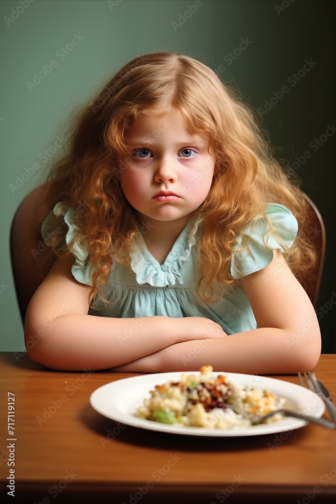 Lonely girl with plate. Depression, diet, and mental health concept. Copyspace available. Lonely girl with plate. Depression, diet, and mental health concept. Copyspace available.