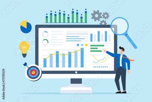 Businessman analyze data on monitor screen
