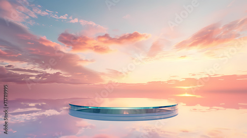 clear podium in Vibrant Sunset Sky over the Serene Sea 