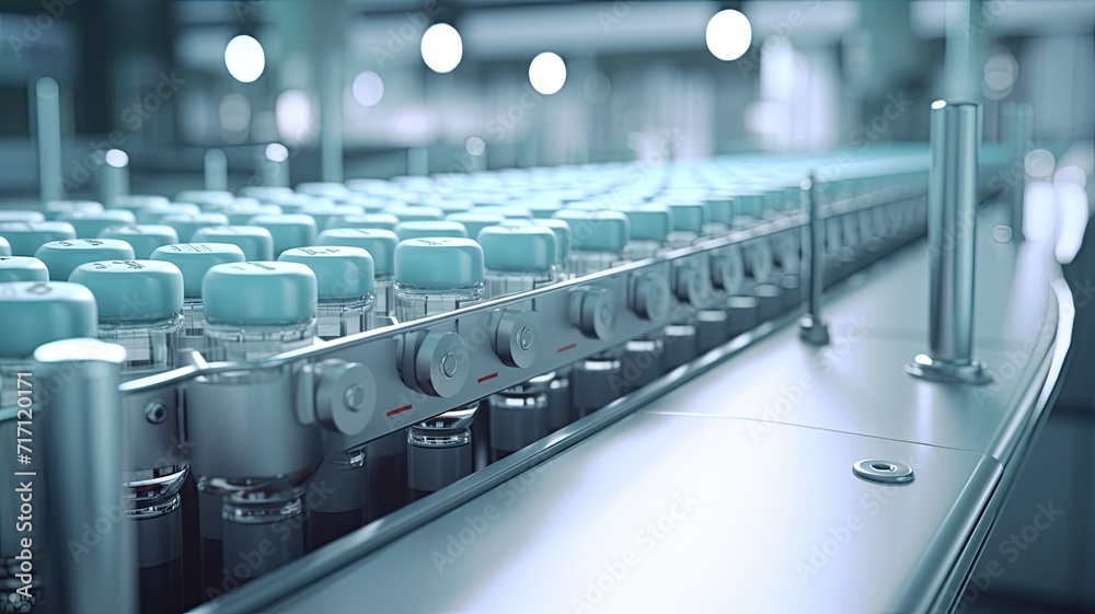Obraz premium capsules on a conveyor belt within a modern pharmaceutical factory, showcasing the efficiency of the production process.