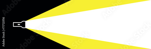 Flashlight illustration. Mobile or artificial light source. A beam of light to illuminate a space in the dark.