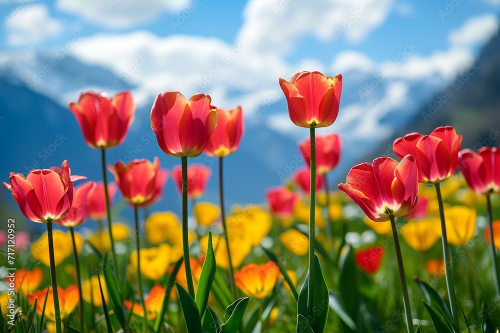 Tulip flowers in mountain landscapes