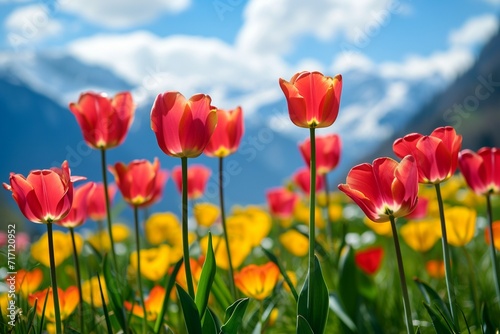 Tulip flowers in mountain landscapes