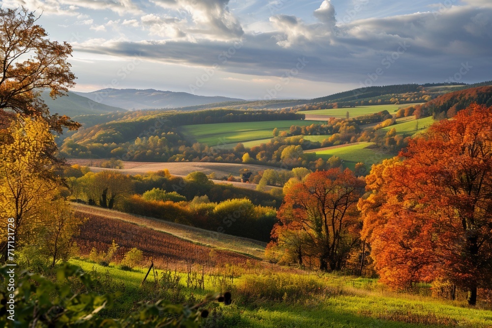 Zauberhafte Landschaft im Herbst: sonniges Panorama von l??ndlicher Idylle