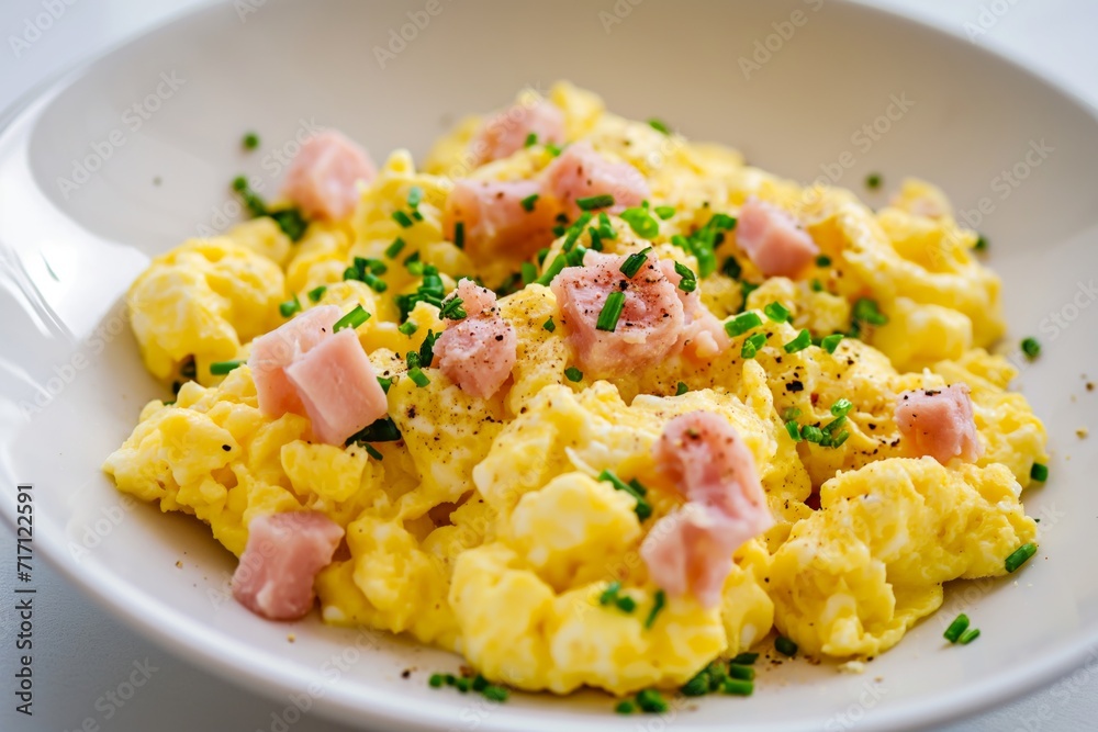 Scrambled eggs and diced ham Scrambled eggs and diced ham
