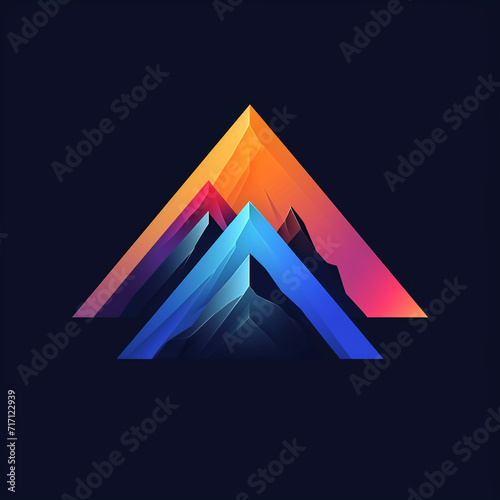 vibrant colorful trendy three-dimensional minimalistic mountain logo sign with gradient for conspicuous isometric logotype design