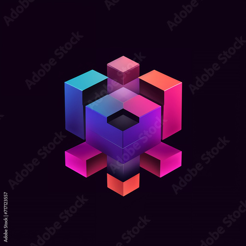 vibrant colorful trendy three-dimensional minimalistic logo sign with gradient for conspicuous isometric logotype design