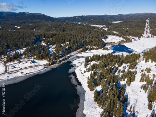 Aerial winter view of Beglika Reservoir, Bulgaria photo