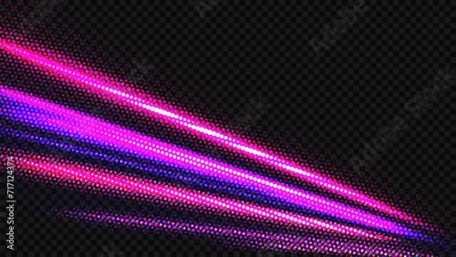 Halftone Colorful Light Trails, Long Time Exposure Motion Blur Effect, PNG Ready, Vector Illustration