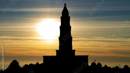 Alexandria, Virginia: Washington Masonic National Temple, Time Lapse at Sunset with Colorful Clouds, USA photo