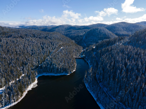 Aerial winter view of Beglika Reservoir, Bulgaria photo