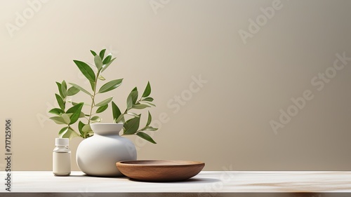 eucalyptus leaves alongside a white mortar and pestle  symbolizing ingredients for alternative medicine and natural cosmetics  aligning with a beauty salon and spa concept  with ample space for text.