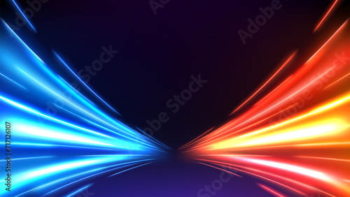 Colorful Light Trails, Long Time Exposure Motion Blur Effect, Vector Illustration 