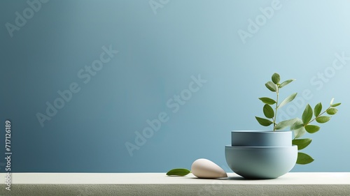 eucalyptus leaves alongside a white mortar and pestle  symbolizing ingredients for alternative medicine and natural cosmetics  aligning with a beauty salon and spa concept  with ample space for text.