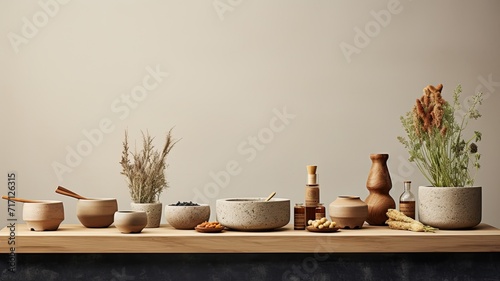 a large selection of Chinese herbal medicine arranged in wooden bowls  set against a textured papyrus background.
