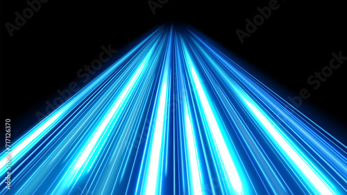 Blue Light Trails, Long Time Exposure Motion Blur Effect, Vector Illustration